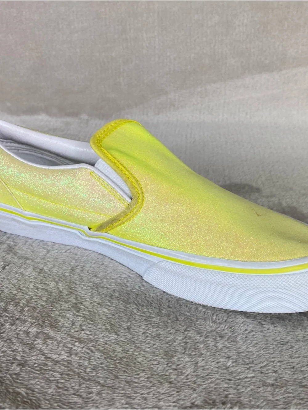 Vans Glitter Neon Slip On Sneaker Shoes Junior 5‎ Womens 6.5 Yellow White NEW